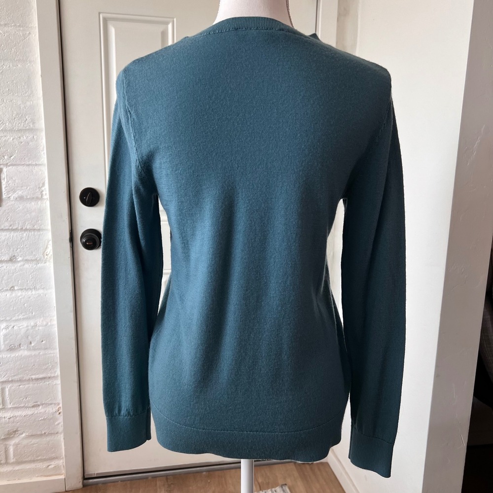 Katherine Barclay Teal Blue 100% Extra Fine Merino Wool Crewneck Sweater Medium